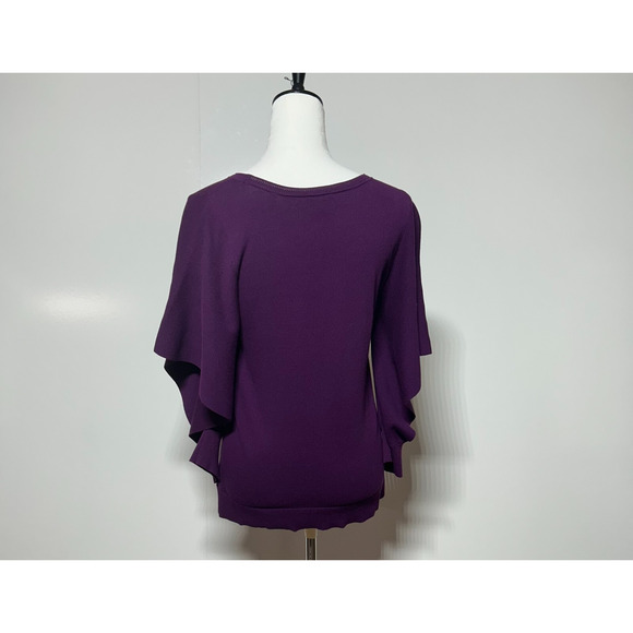 Cabi Peek Pullover Sweater Womens Medium Purple Flutter Split Sleeve Modal Blend - Picture 3 of 11